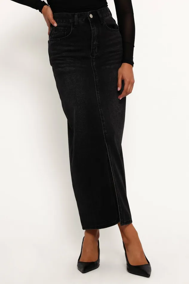 Women Petal and Pup Dana Denim Midi Skirt Black Wash Skirts