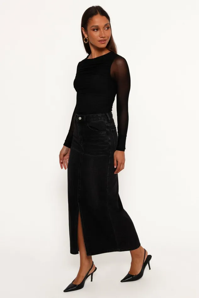 Women Petal and Pup Dana Denim Midi Skirt Black Wash Skirts
