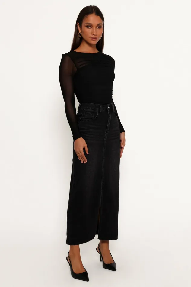 Women Petal and Pup Dana Denim Midi Skirt Black Wash Skirts