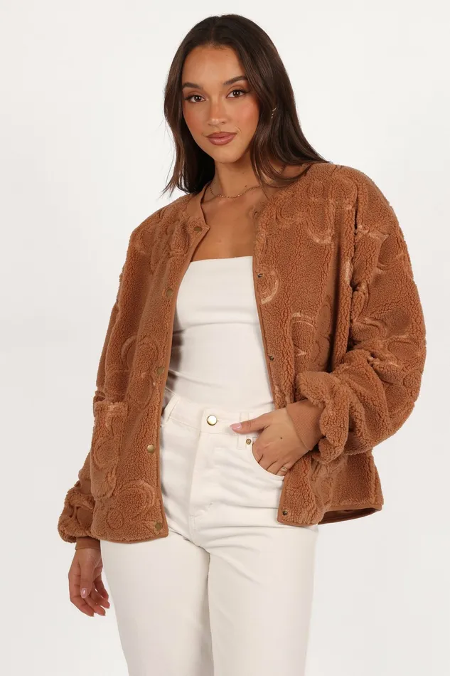 Women Petal and Pup Lasky Flower Pattern Button Down Jacket Camel Jackets and Coats
