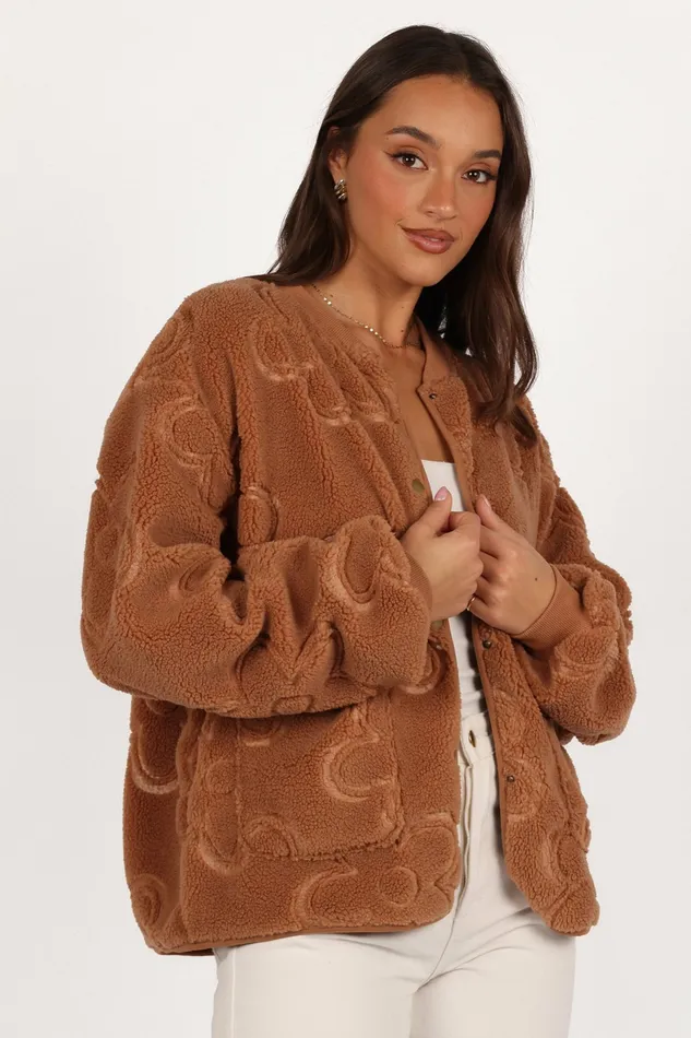 Women Petal and Pup Lasky Flower Pattern Button Down Jacket Camel Jackets and Coats