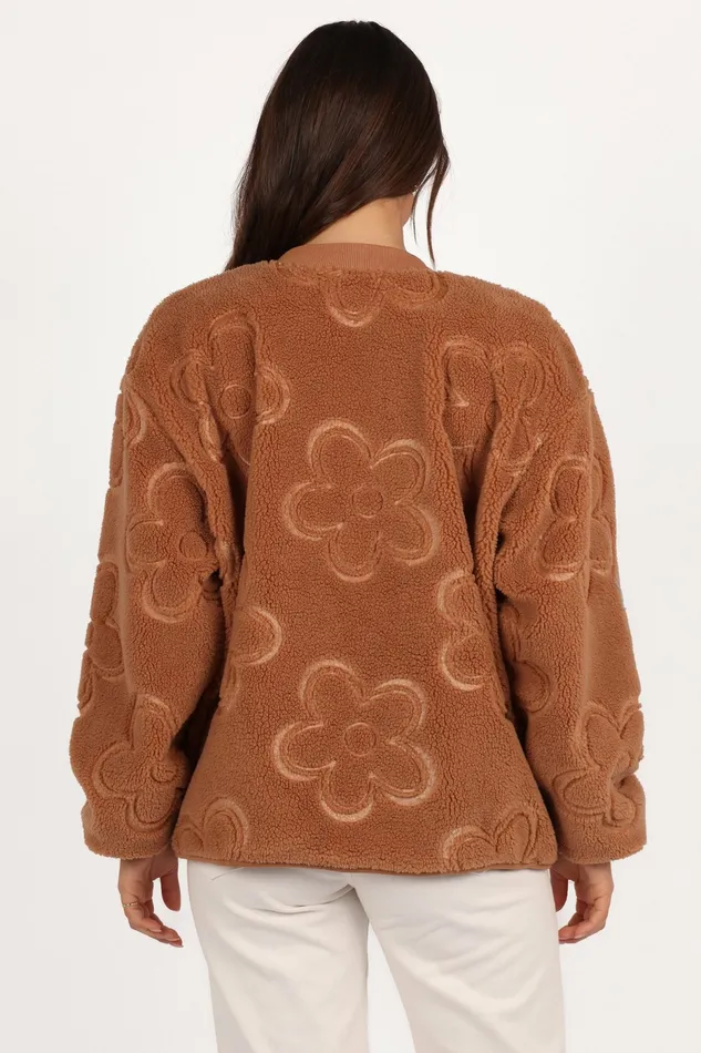 Women Petal and Pup Lasky Flower Pattern Button Down Jacket Camel Jackets and Coats