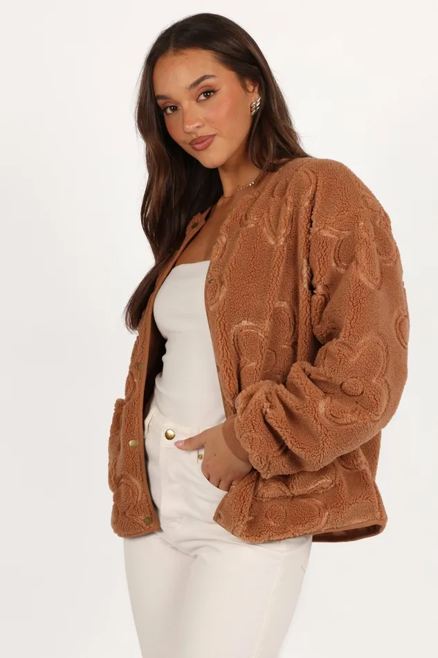 Women Petal and Pup Lasky Flower Pattern Button Down Jacket Camel Jackets and Coats