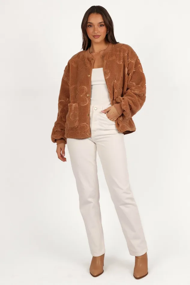 Women Petal and Pup Lasky Flower Pattern Button Down Jacket Camel Jackets and Coats