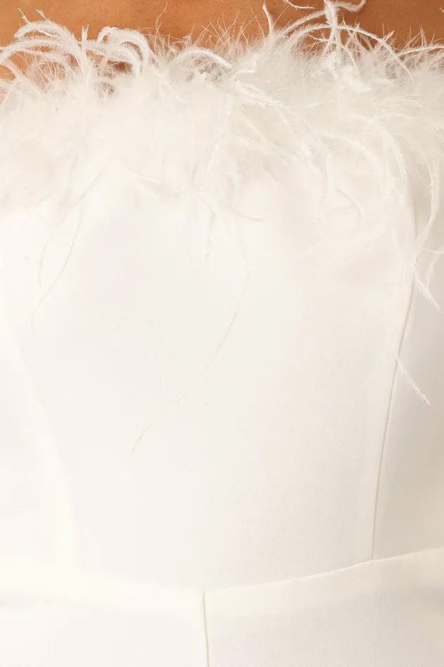 Women Petal and Pup Louise Feather Trim Jumpsuit White Jumpsuits and Rompers