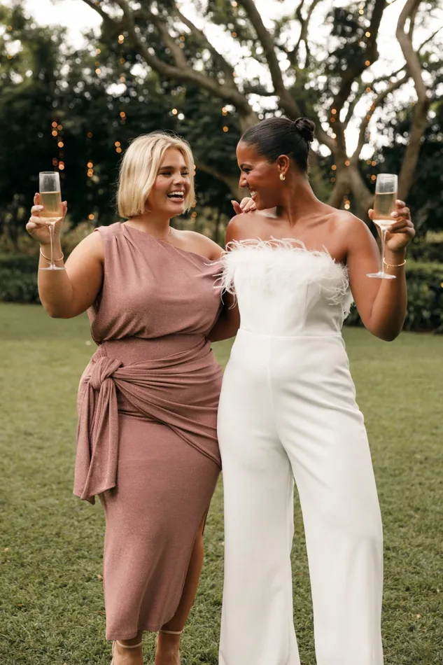 Women Petal and Pup Louise Feather Trim Jumpsuit White Jumpsuits and Rompers