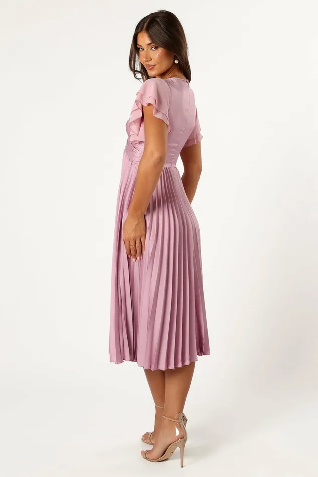 Women Petal and Pup Nova Flutter Sleeve Midi Dress Dusty Rose Satin Dresses