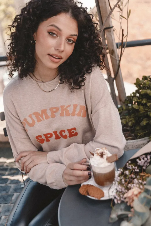 Women Petal and Pup Pumpkin Spice Knit Sweater Oatmeal Sweaters