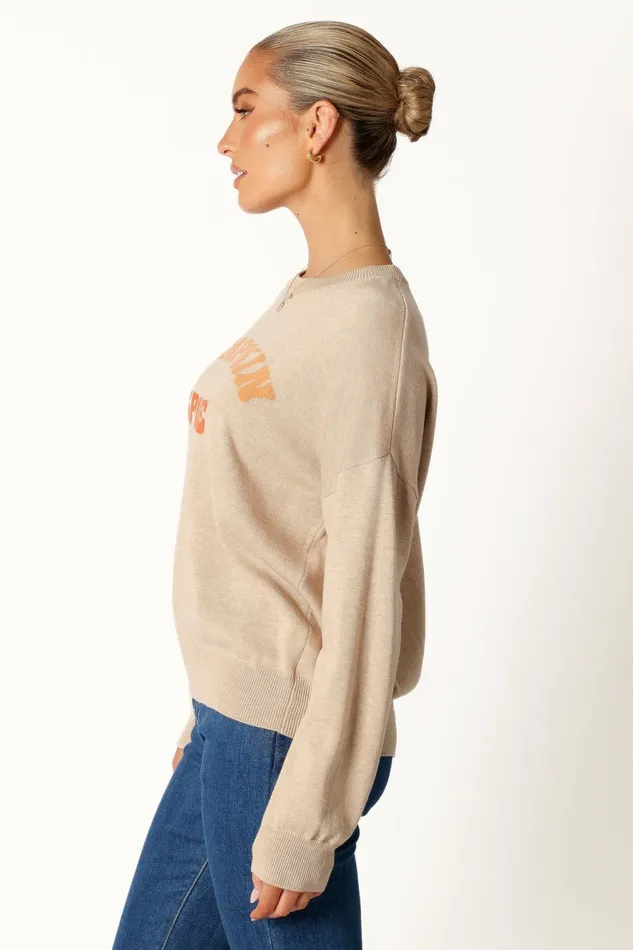 Women Petal and Pup Pumpkin Spice Knit Sweater Oatmeal Sweaters