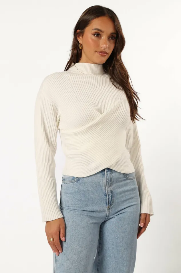 Women Petal and Pup Tuilly Wrap Front Knit Sweater Cream Sweaters