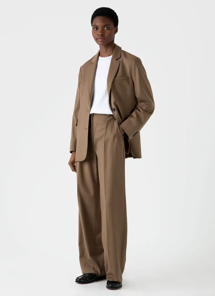 Women Pleated Wool Trouser Dark Camel Pants ussunspel
