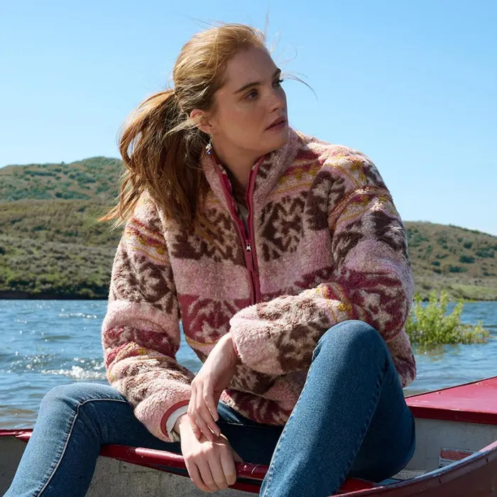 Women Printed Heidi Sherpa Pullover Berry Sundance Catalog Tops