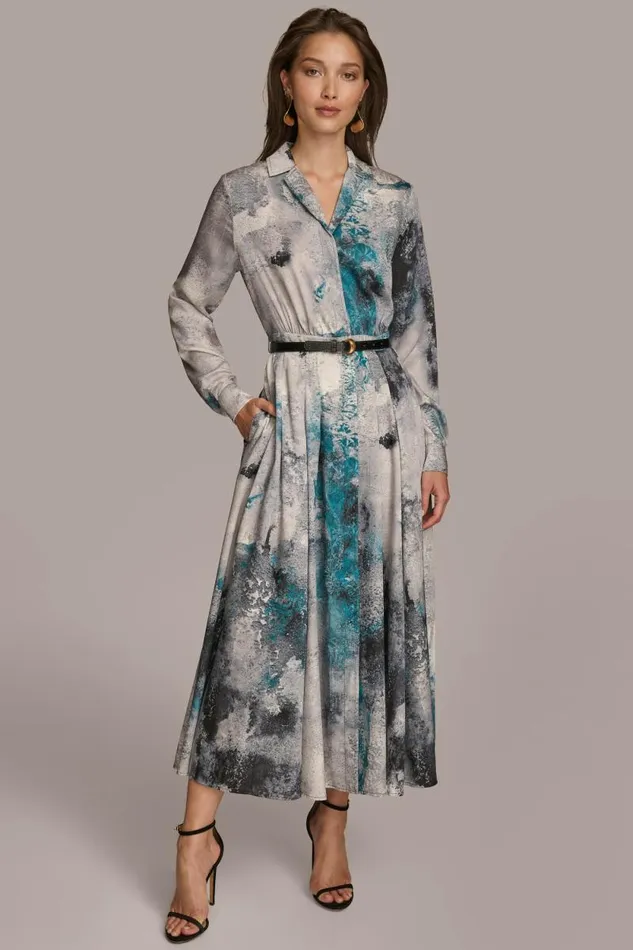 Women PRINTED SHIRT DRESS WITH BELT Peacock Multi Donna Karan New York Dresses And Jumpsuits Women PRINTED SHIRT DRESS WITH BELT Peacock Multi Donna Karan New York Dresses And Jumpsuits
