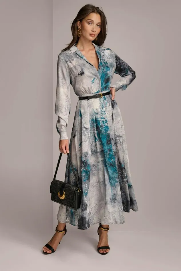 Women PRINTED SHIRT DRESS WITH BELT Peacock Multi Donna Karan New York Dresses And Jumpsuits Women PRINTED SHIRT DRESS WITH BELT Peacock Multi Donna Karan New York Dresses And Jumpsuits