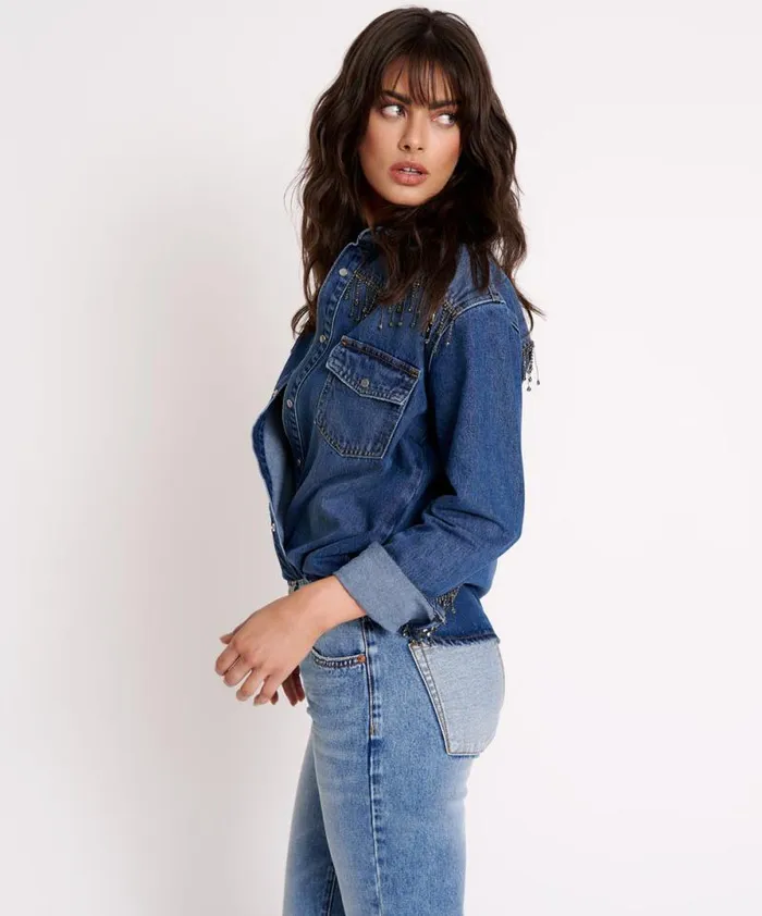 Women RAZZLE DAZZLE WESTERN SHIRT One Teaspoon Denim Shirts Women RAZZLE DAZZLE WESTERN SHIRT One Teaspoon Denim Shirts