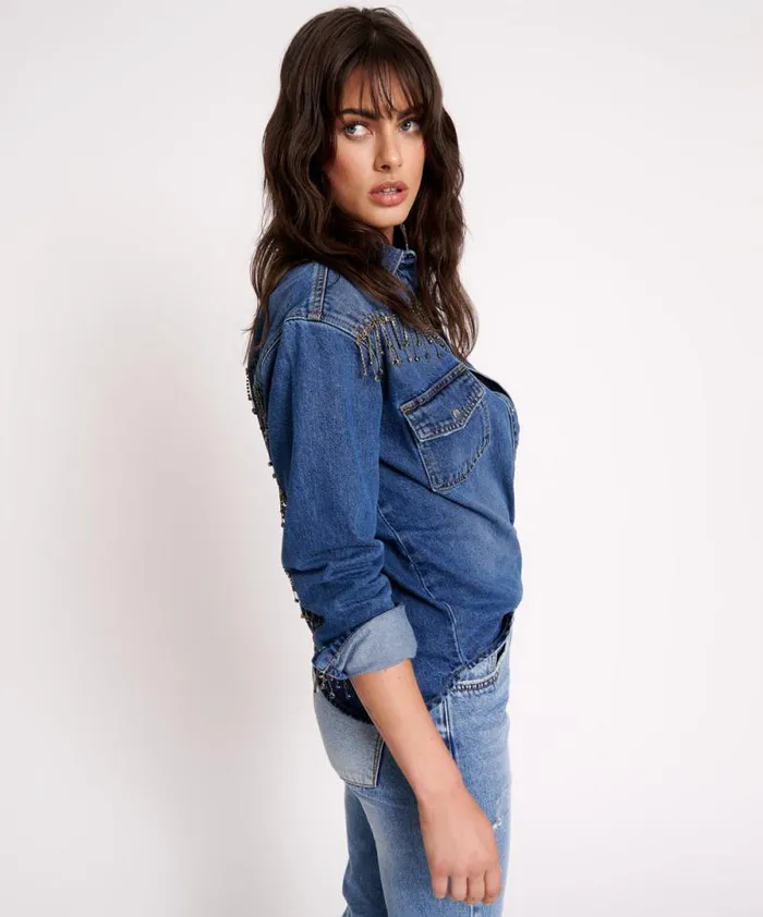 Women RAZZLE DAZZLE WESTERN SHIRT One Teaspoon Denim Shirts Women RAZZLE DAZZLE WESTERN SHIRT One Teaspoon Denim Shirts