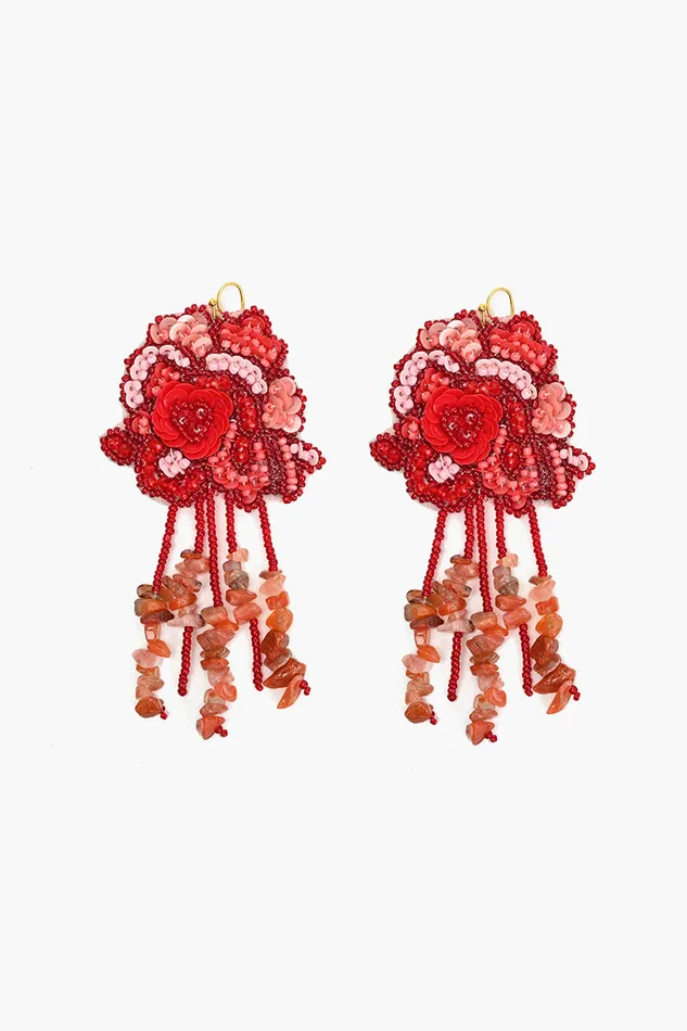 Women Red Roses Beaded Earrings Jewelry America and Beyond