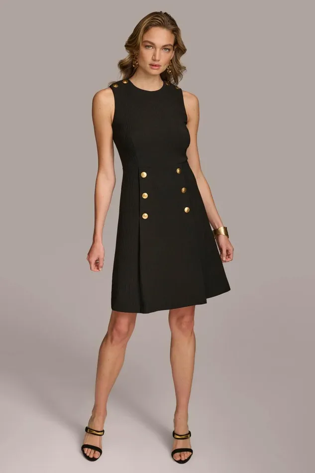 Women RIBBED DRESS WITH BUTTONS Black Donna Karan New York Dresses And Jumpsuits