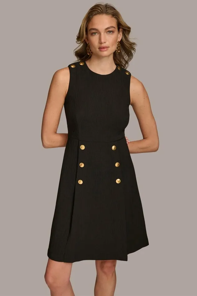 Women RIBBED DRESS WITH BUTTONS Black Donna Karan New York Dresses And Jumpsuits Women RIBBED DRESS WITH BUTTONS Black Donna Karan New York Dresses And Jumpsuits