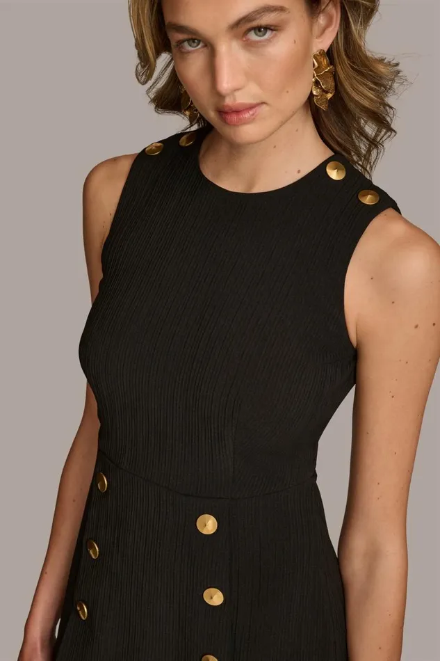 Women RIBBED DRESS WITH BUTTONS Black Donna Karan New York Dresses And Jumpsuits Women RIBBED DRESS WITH BUTTONS Black Donna Karan New York Dresses And Jumpsuits
