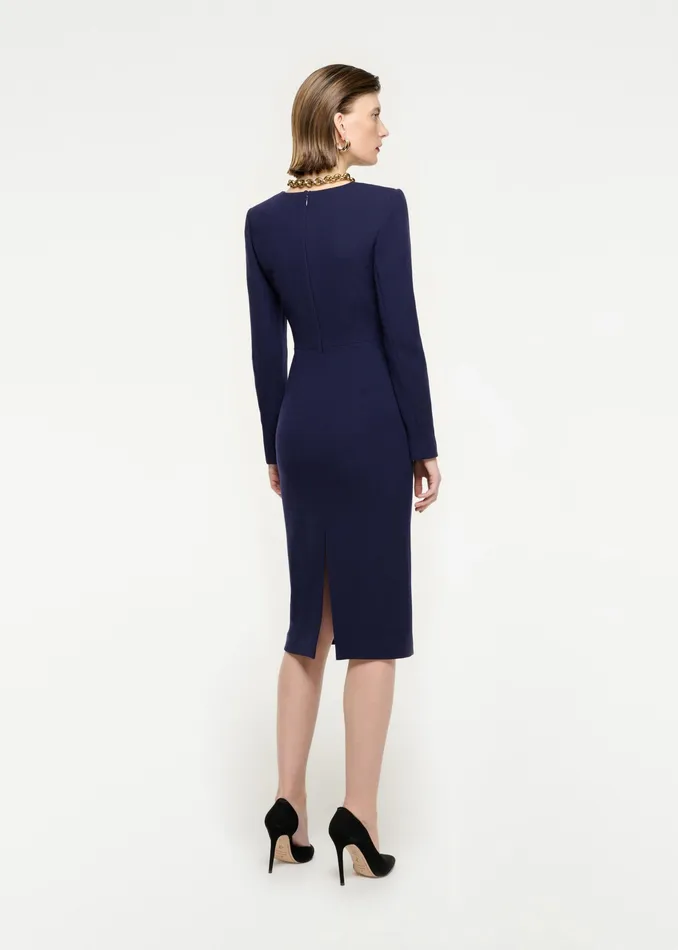 Women Roland Mouret Clothing Long Sleeve Wool Crepe Midi Dress