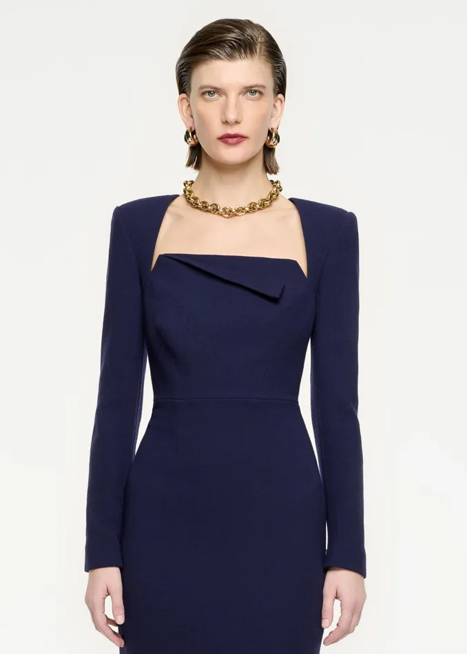 Women Roland Mouret Clothing Long Sleeve Wool Crepe Midi Dress