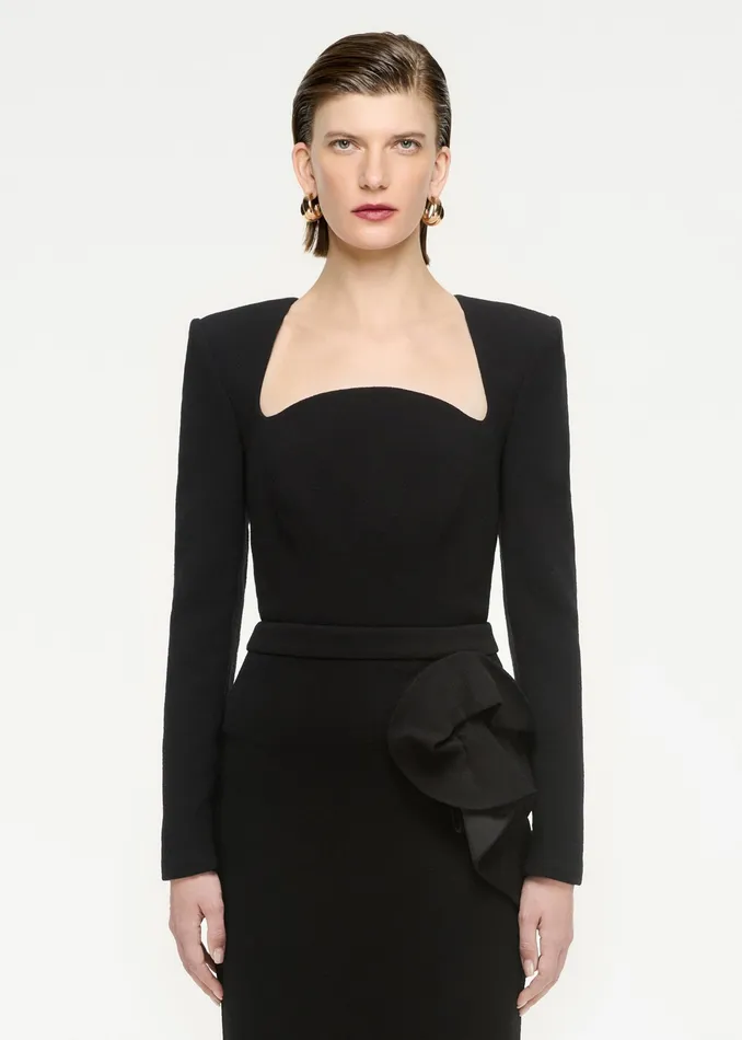 Women Roland Mouret Clothing Long Sleeve Wool Crepe Top