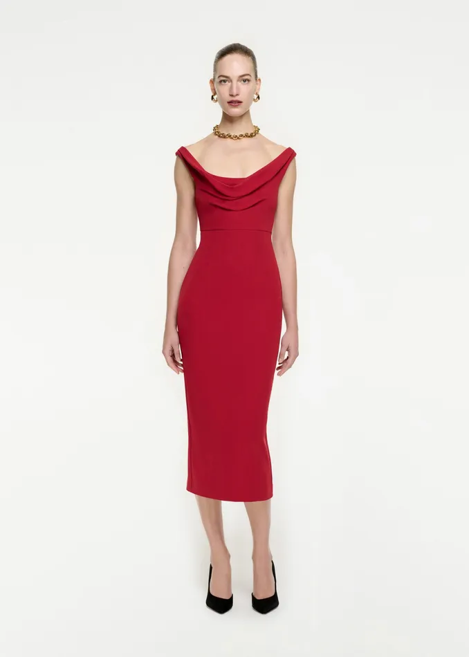 Women Roland Mouret Clothing Off The Shoulder Cowl Midi Dress