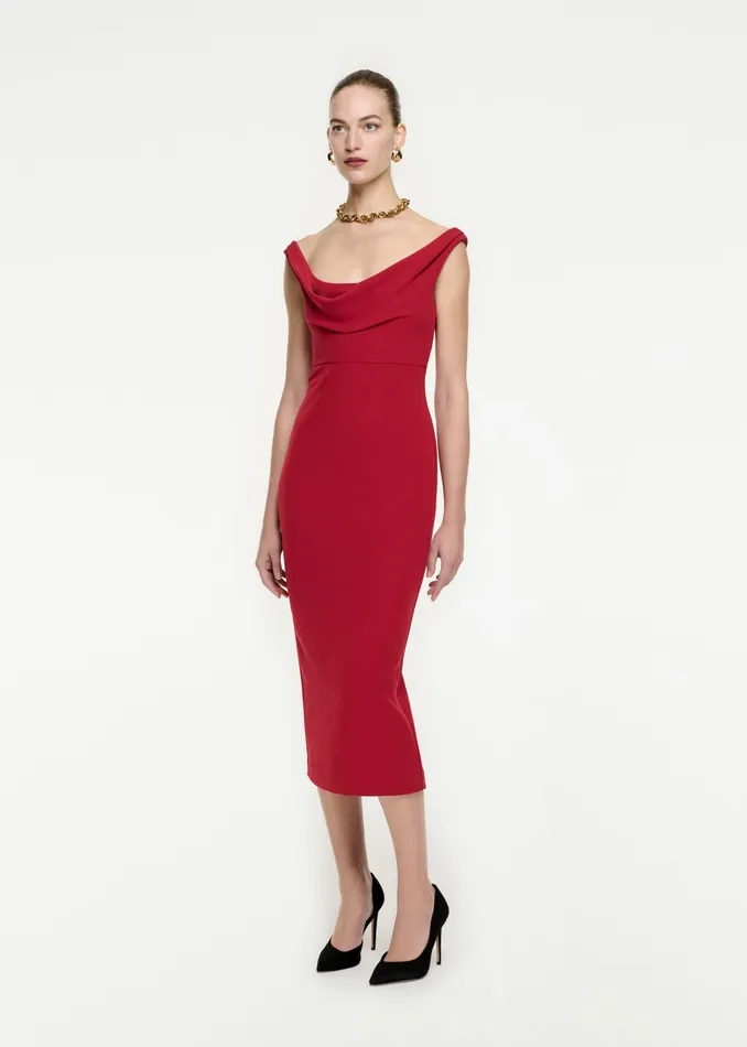 Women Roland Mouret Clothing Off The Shoulder Cowl Midi Dress