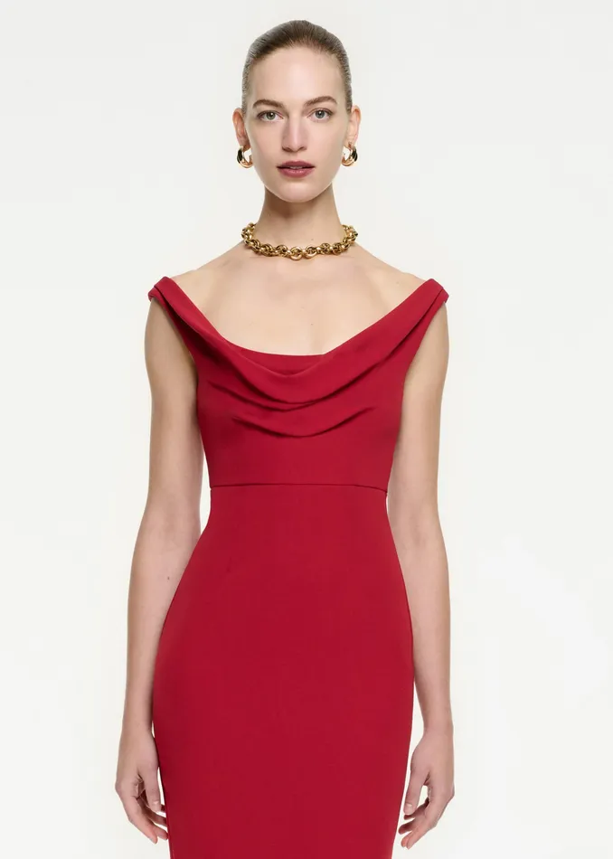 Women Roland Mouret Clothing Off The Shoulder Cowl Midi Dress