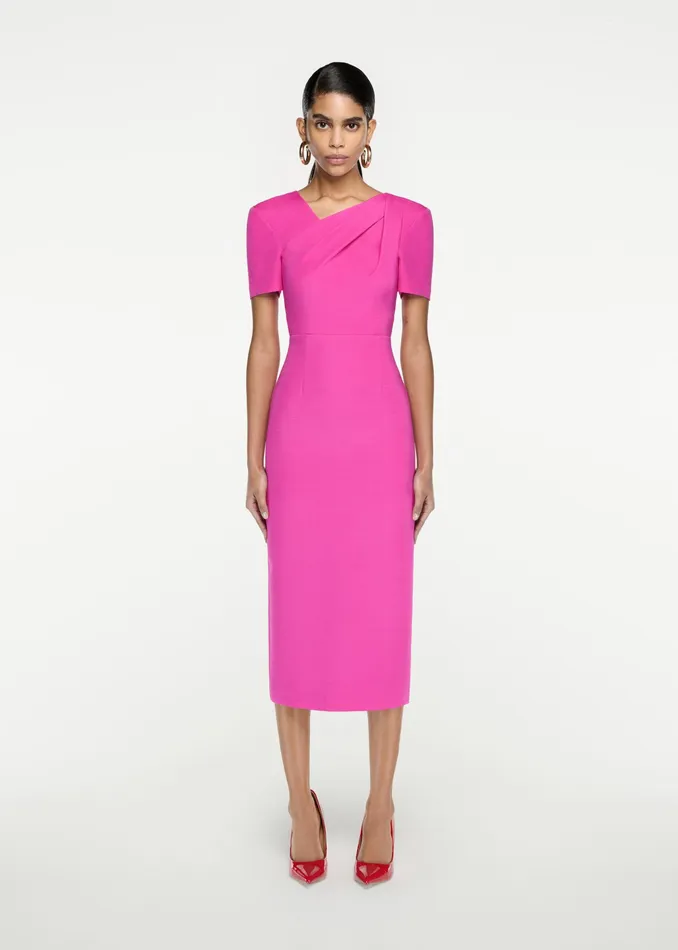 Women Roland Mouret Clothing Short Sleeve Silk Wool Midi Dress