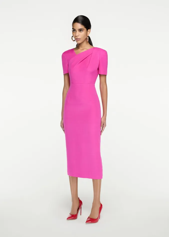 Women Roland Mouret Clothing Short Sleeve Silk Wool Midi Dress