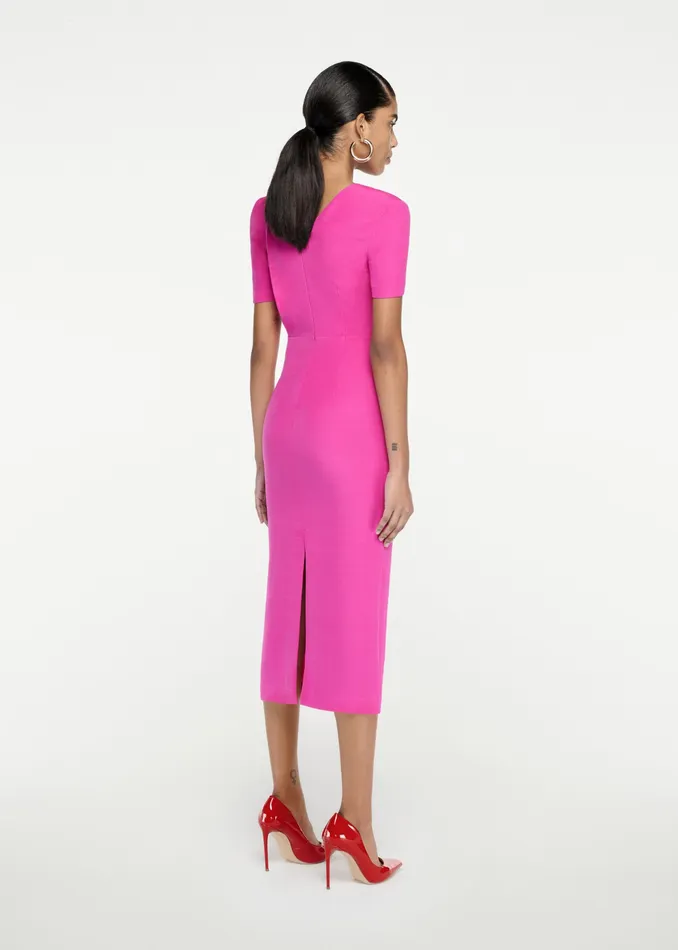 Women Roland Mouret Clothing Short Sleeve Silk Wool Midi Dress
