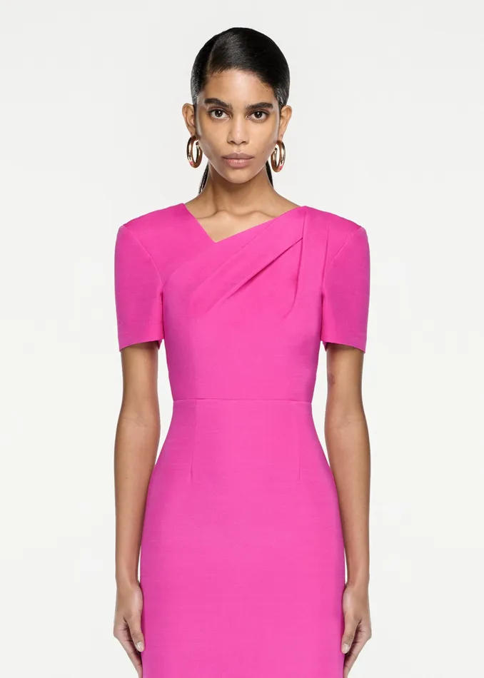 Women Roland Mouret Clothing Short Sleeve Silk Wool Midi Dress