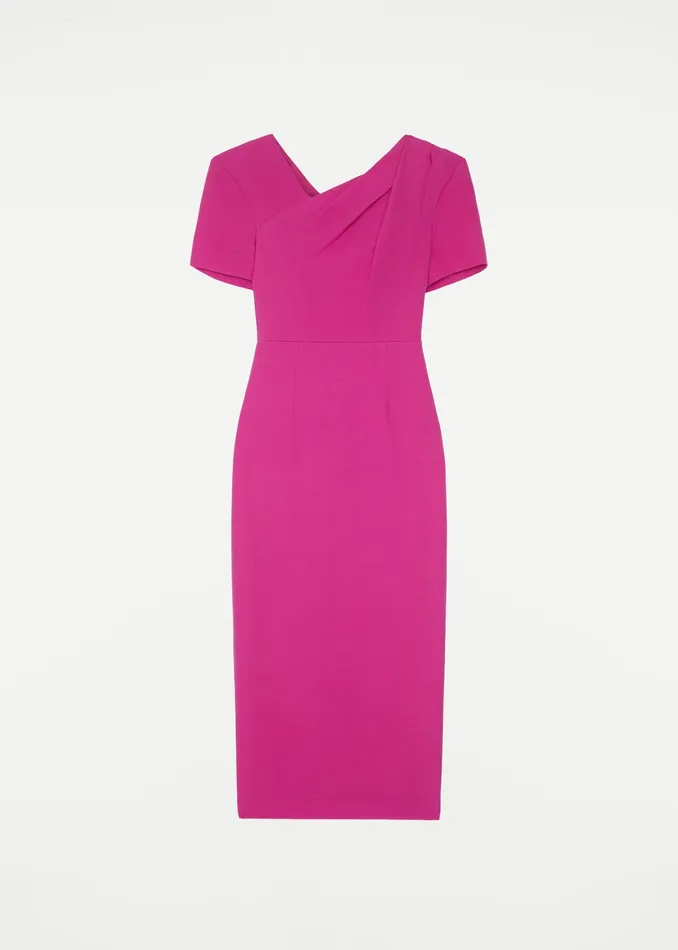 Women Roland Mouret Clothing Short Sleeve Silk Wool Midi Dress