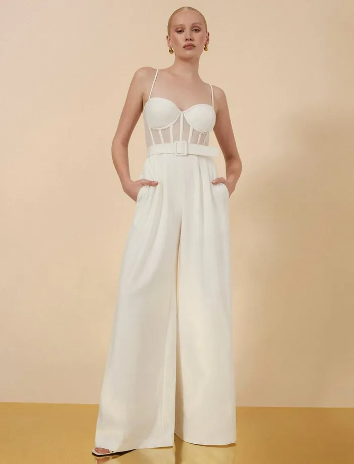 Women Roosevelt Bustier Jumpsuit Gardenia BCBG Dresses