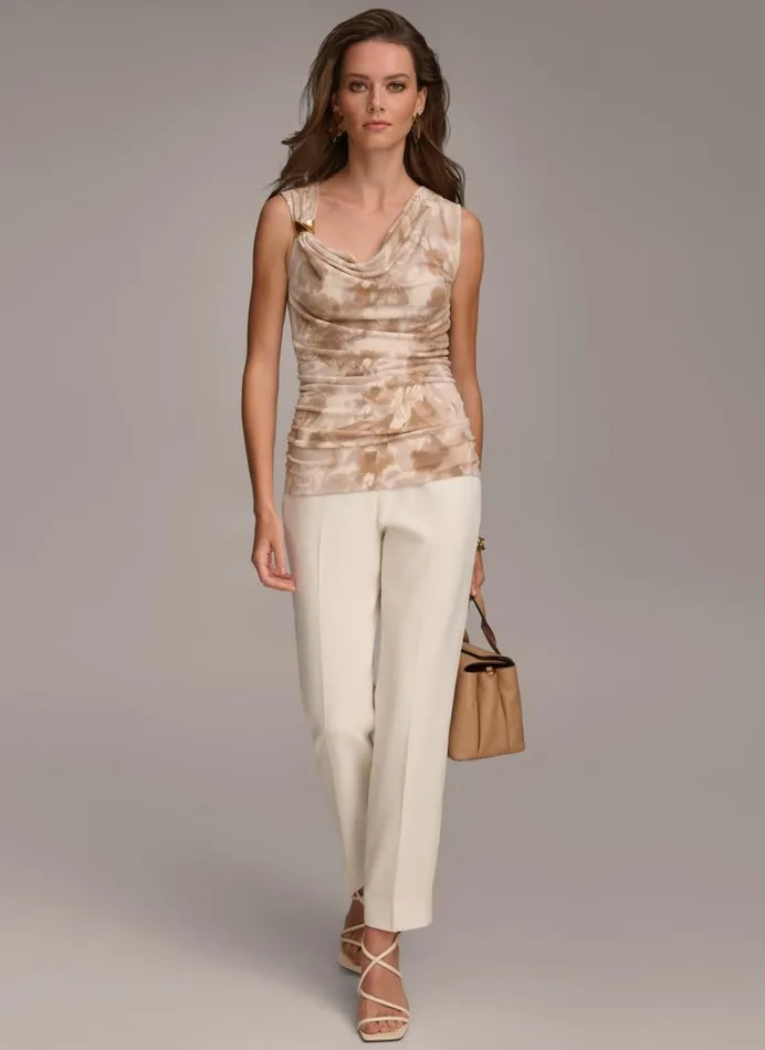Women RUCHED SHOULDER HARDWARE TOP Fawn Multi Donna Karan New York Sweaters And Tops Women RUCHED SHOULDER HARDWARE TOP Fawn Multi Donna Karan New York Sweaters And Tops
