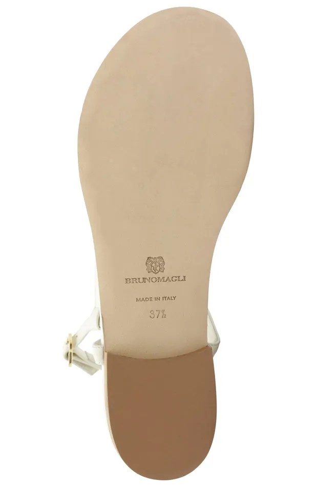 Women Sandals and Slides Bruno Magli Marina Leather Embellished Thong Sandal 8211 Off White