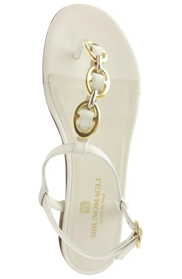 Women Sandals and Slides Bruno Magli Marina Leather Embellished Thong Sandal 8211 Off White