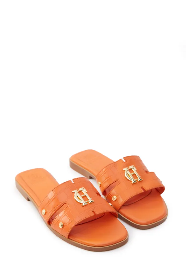 Women Sandals and Slides Holland Cooper Monogram Slides Orange Croc