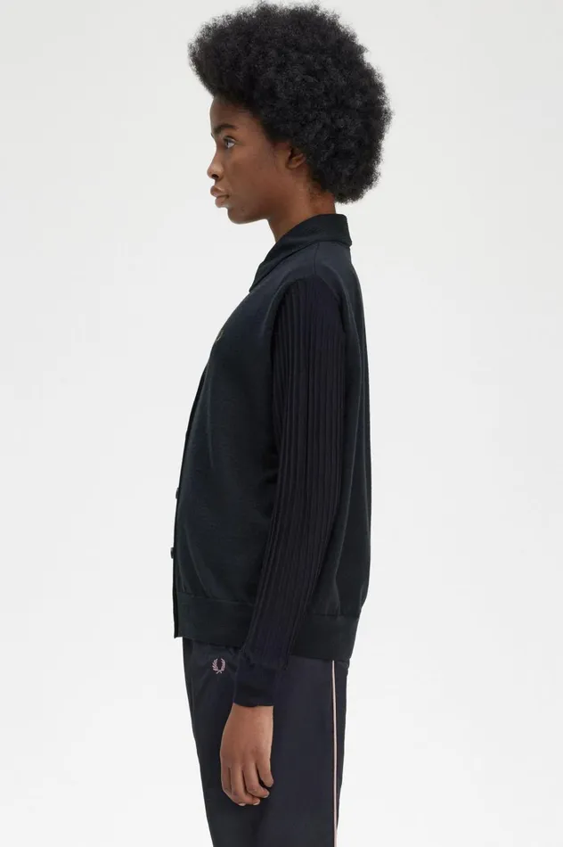Women Sheer Sleeve Cardigan Black Fred Perry Knitwear