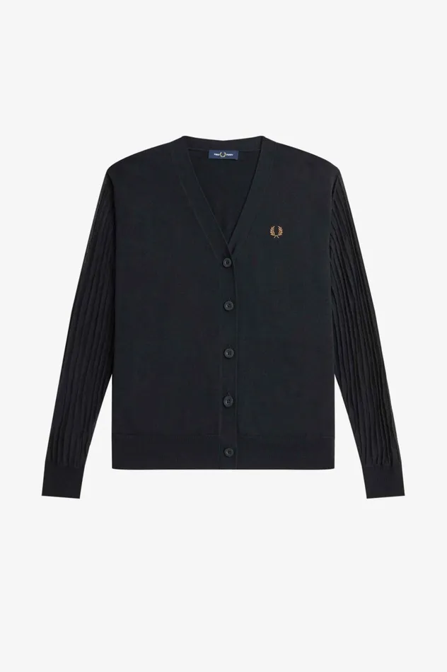 Women Sheer Sleeve Cardigan Black Fred Perry Knitwear