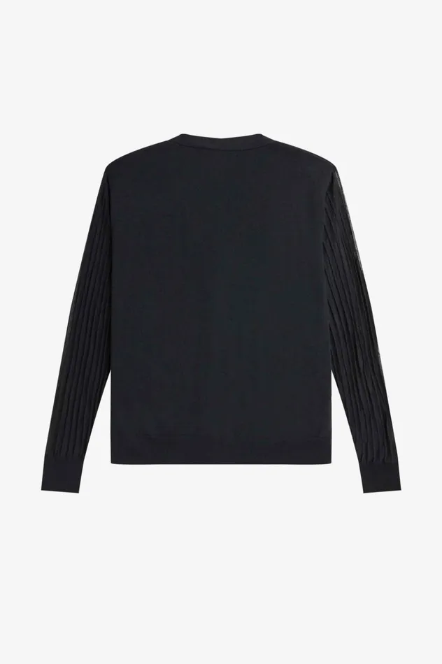 Women Sheer Sleeve Cardigan Black Fred Perry Knitwear