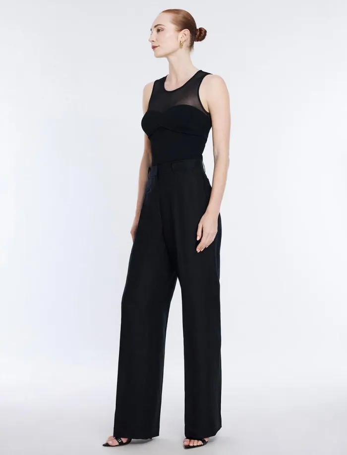 Women Sheer Yoke Knit Top Black BCBG Tops Women Sheer Yoke Knit Top Black BCBG Tops