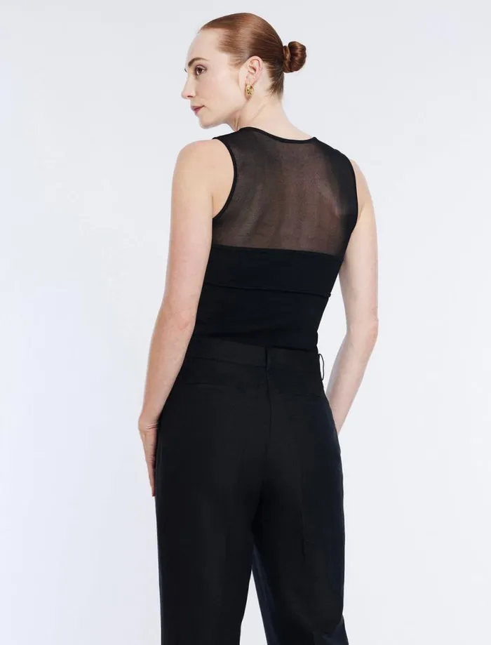Women Sheer Yoke Knit Top Black BCBG Tops Women Sheer Yoke Knit Top Black BCBG Tops