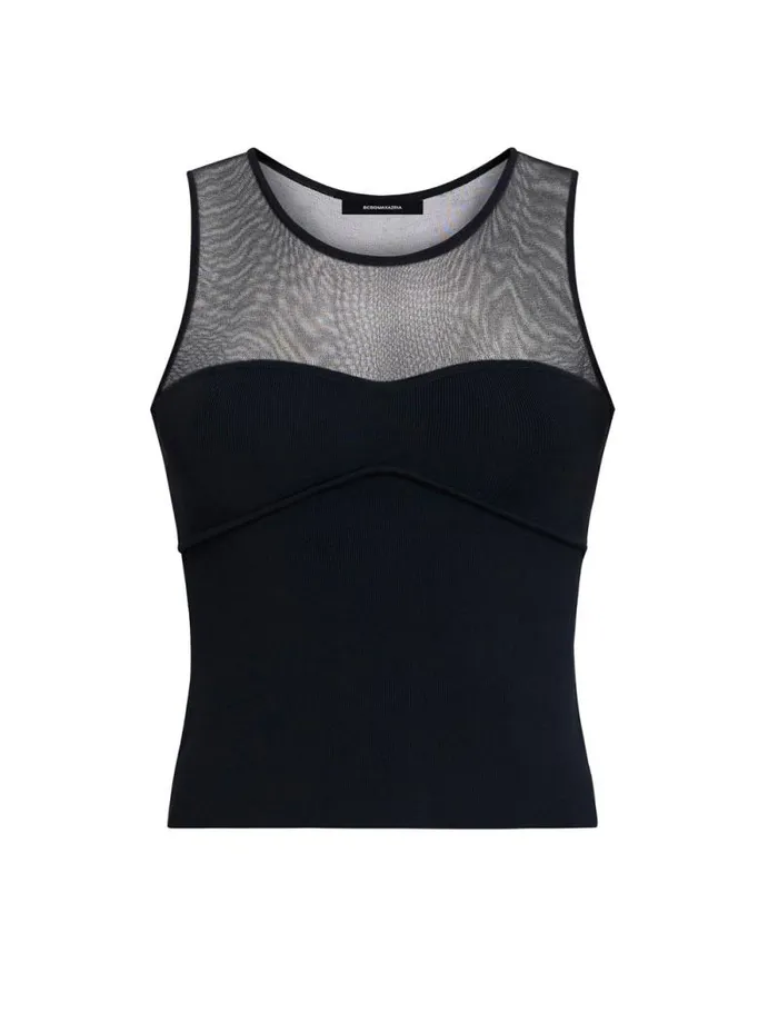 Women Sheer Yoke Knit Top Black BCBG Tops Women Sheer Yoke Knit Top Black BCBG Tops