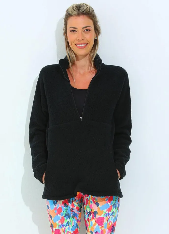 Women Sherpa Halfzip Black Dona Jo Jackets