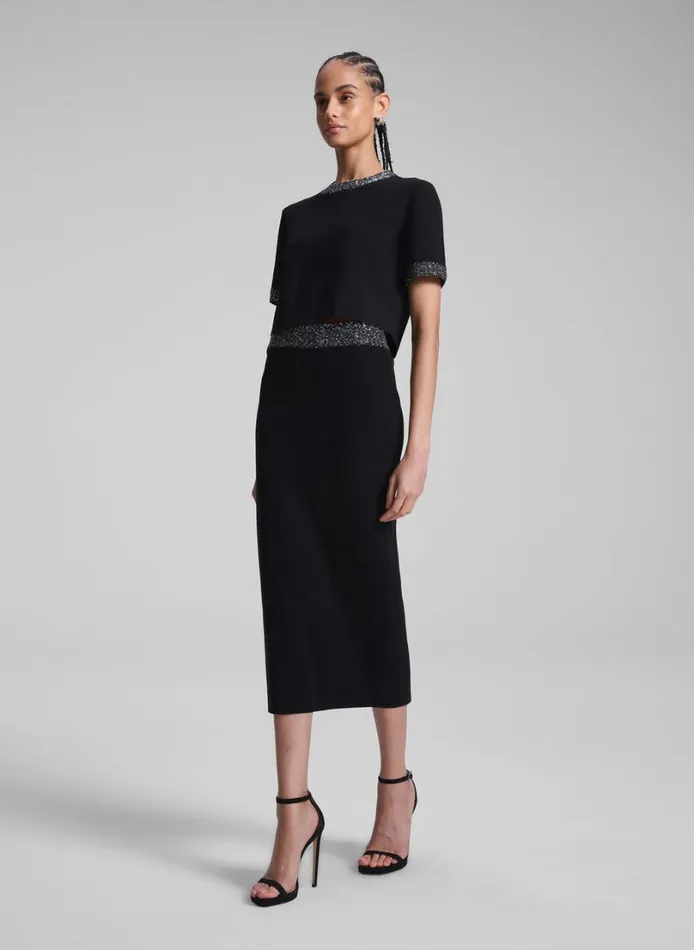 Women Skirts ALC Jane Sequin Embellished Knit Midi Skirt Blacksilver