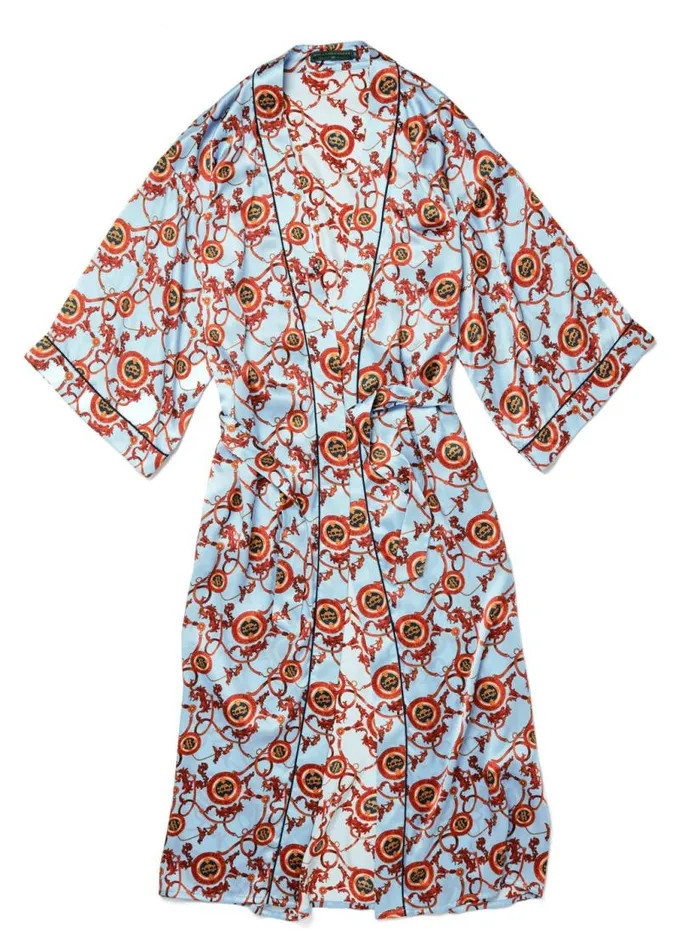 Women Sleepwear Holland Cooper Silk Full Length Dressing Gown Sky Blue