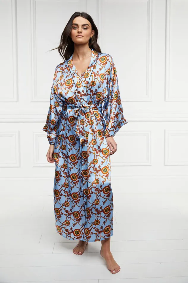 Women Sleepwear Holland Cooper Silk Full Length Dressing Gown Sky Blue